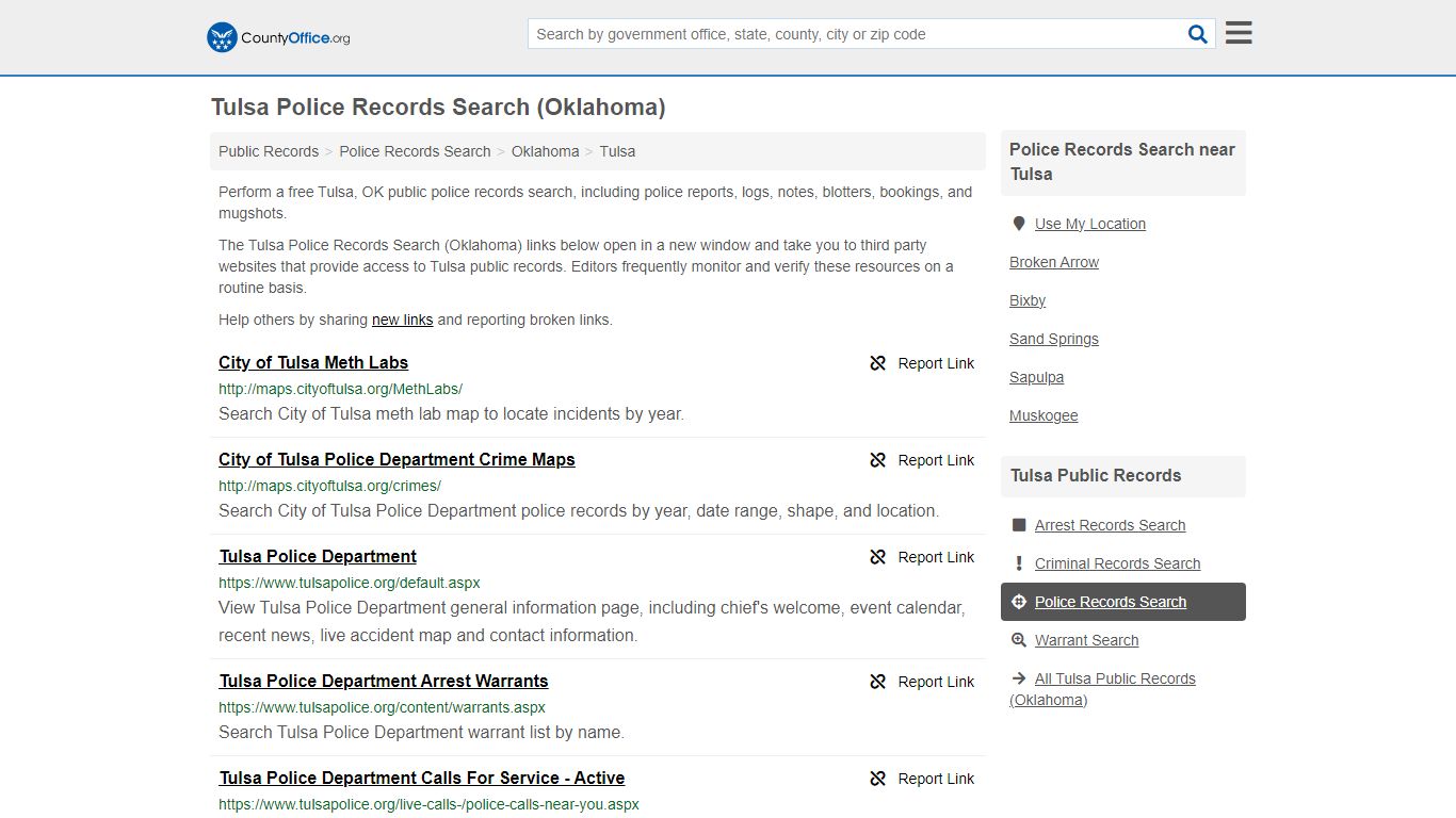 Tulsa Police Records Search (Oklahoma) - County Office