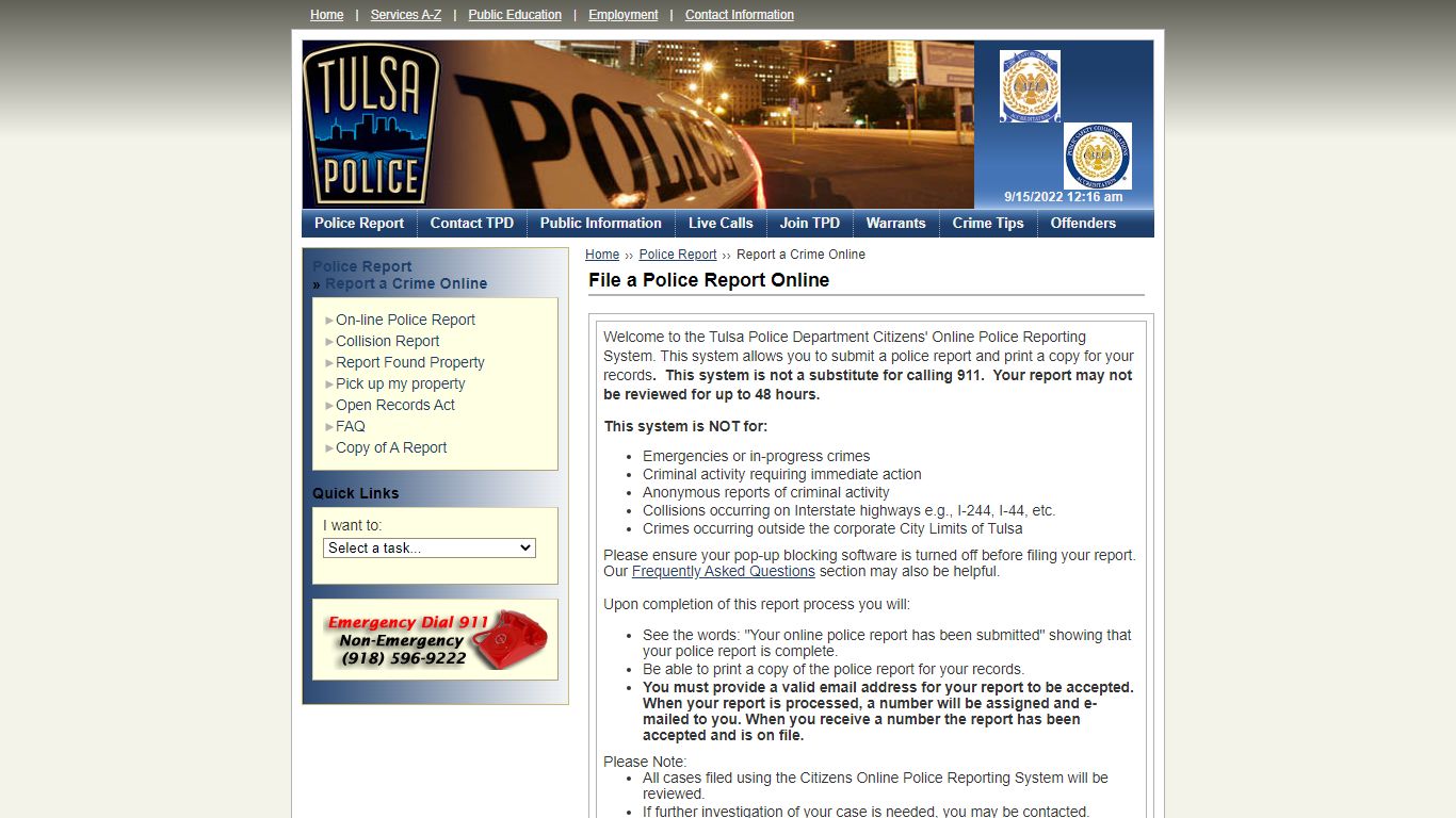 Report a Crime Online - Homepage - Tulsa Police Department