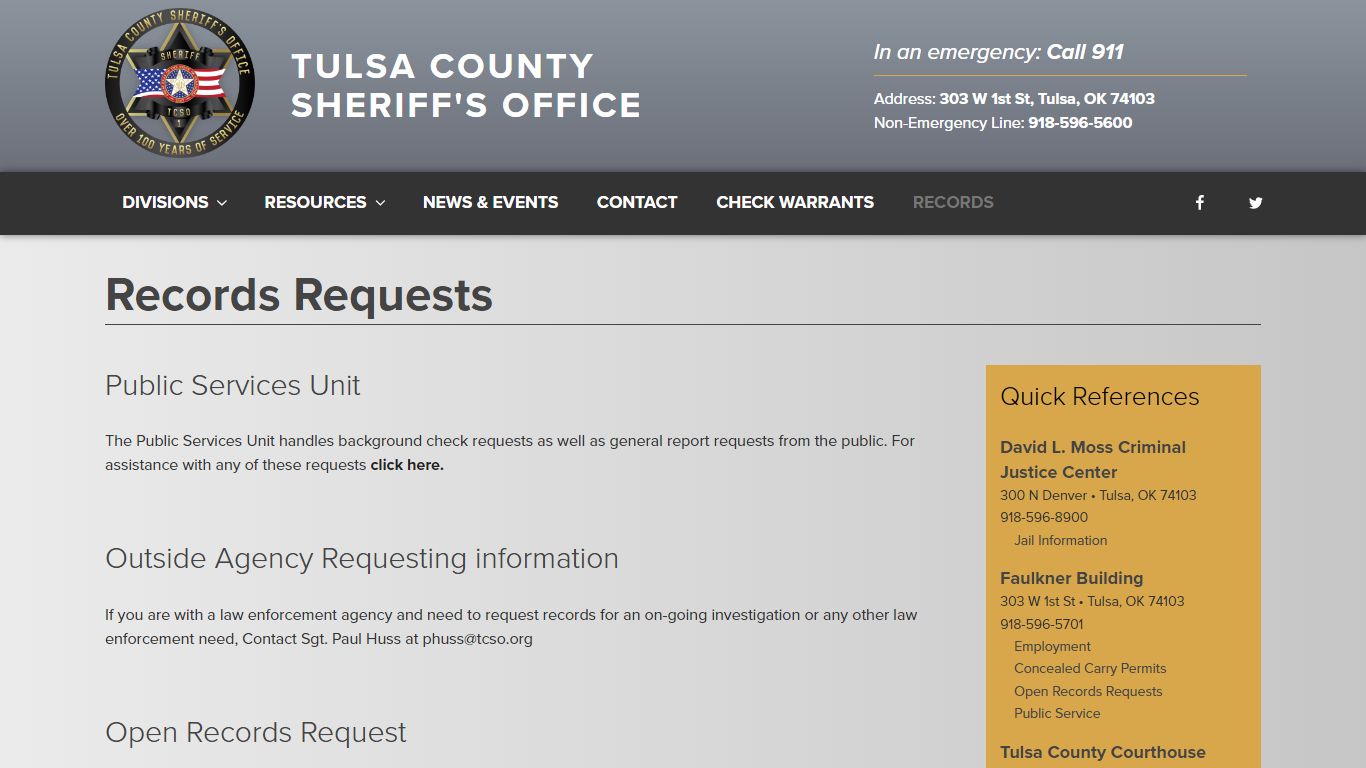 Records Requests - Tulsa County Sheriff's Office